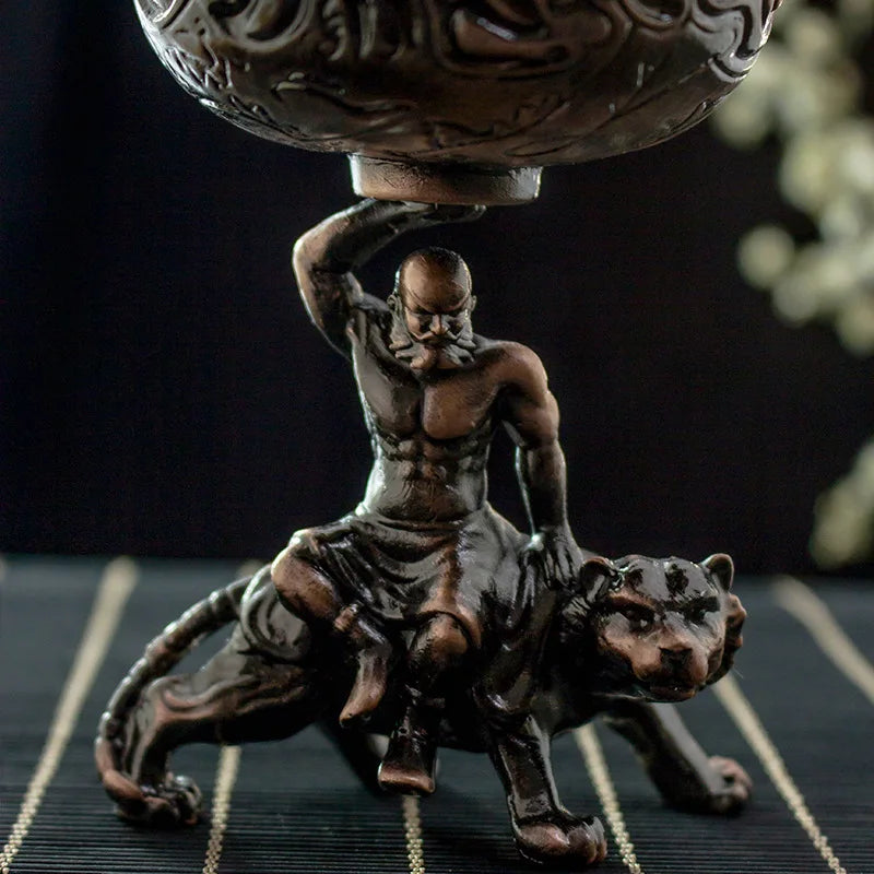 statue incense bronze sculpté détails floraux animaux artisanal main base figurine globe
