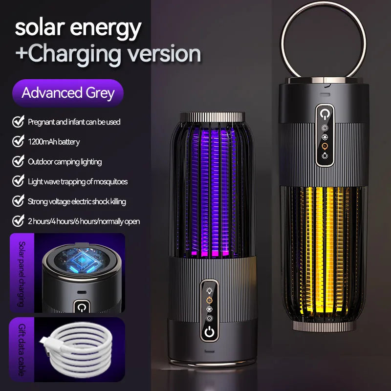 lampe anti moustiques rechargeable piege insectes camping maison noir gris rayures vertical moderne compact
