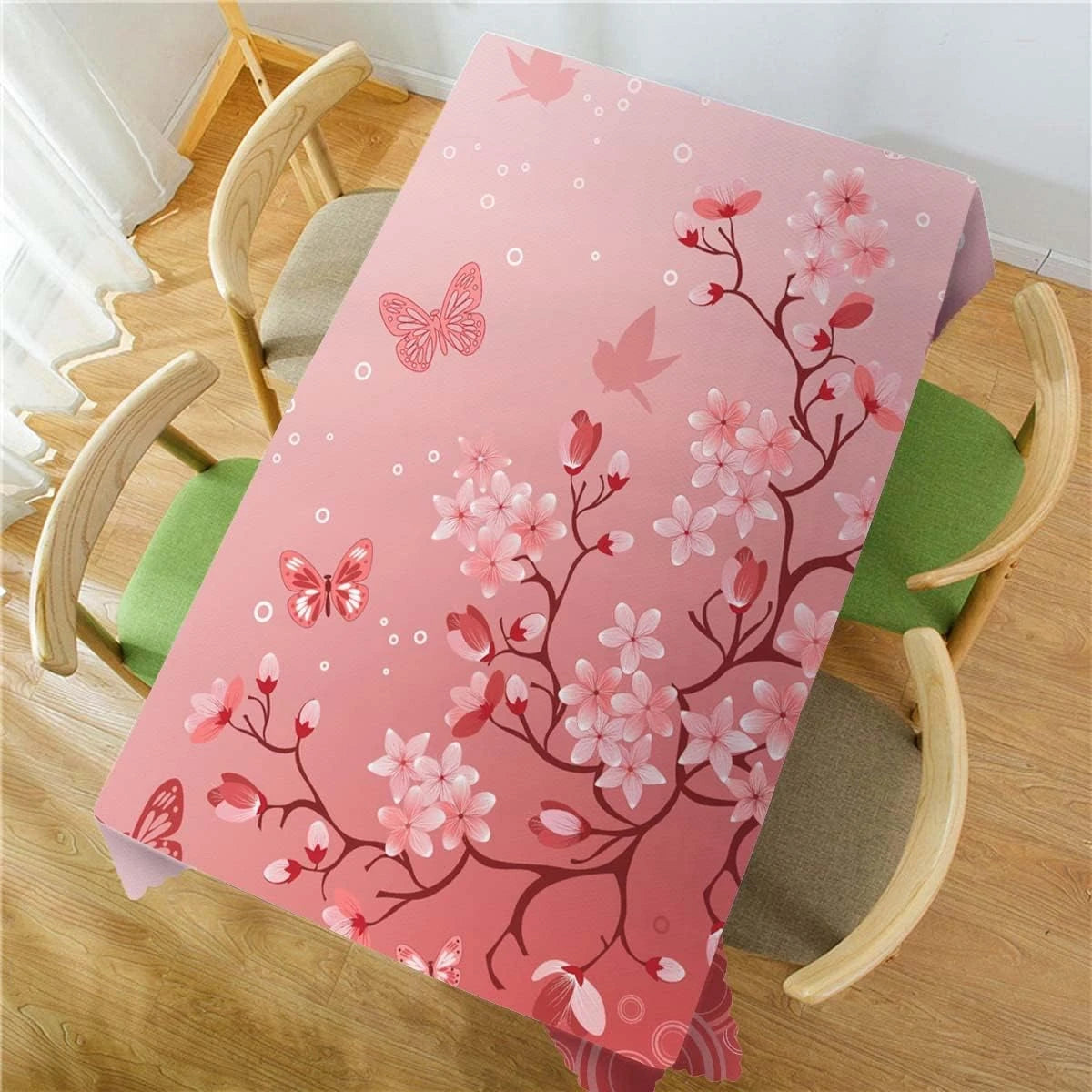 nappe table moderne fleurs cerisier rose papillons motifs floraux réutilisable polyester dimension 132cm 178cm