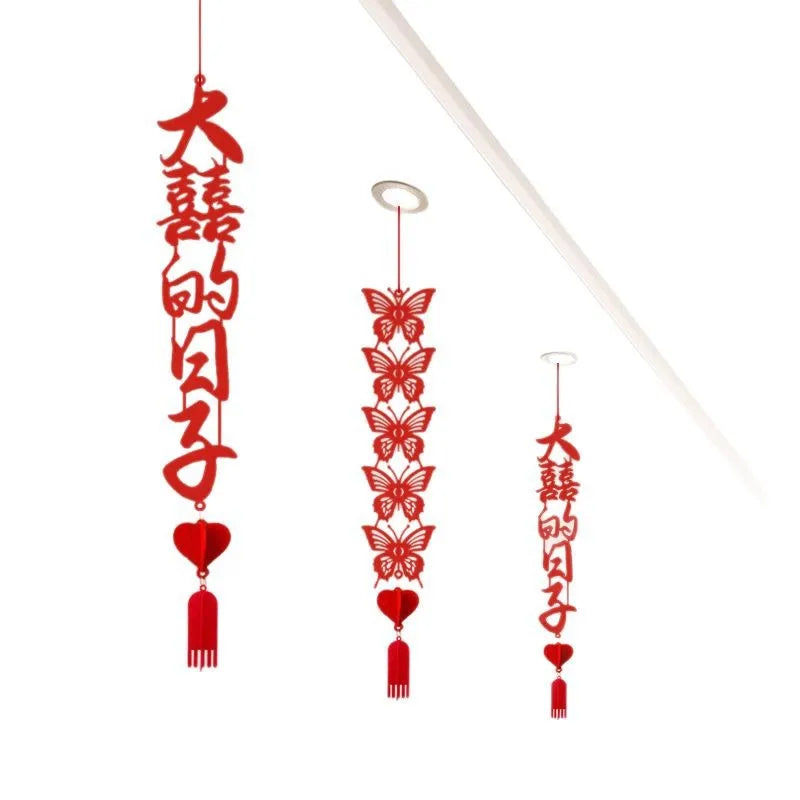 décoration murale mariage papillons coeurs caractères chinois rubans artisanal traditionnel rouge