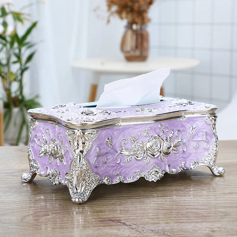boîte mouchoirs ornemental blanc doré classique baroque tissu amovible moderne maison