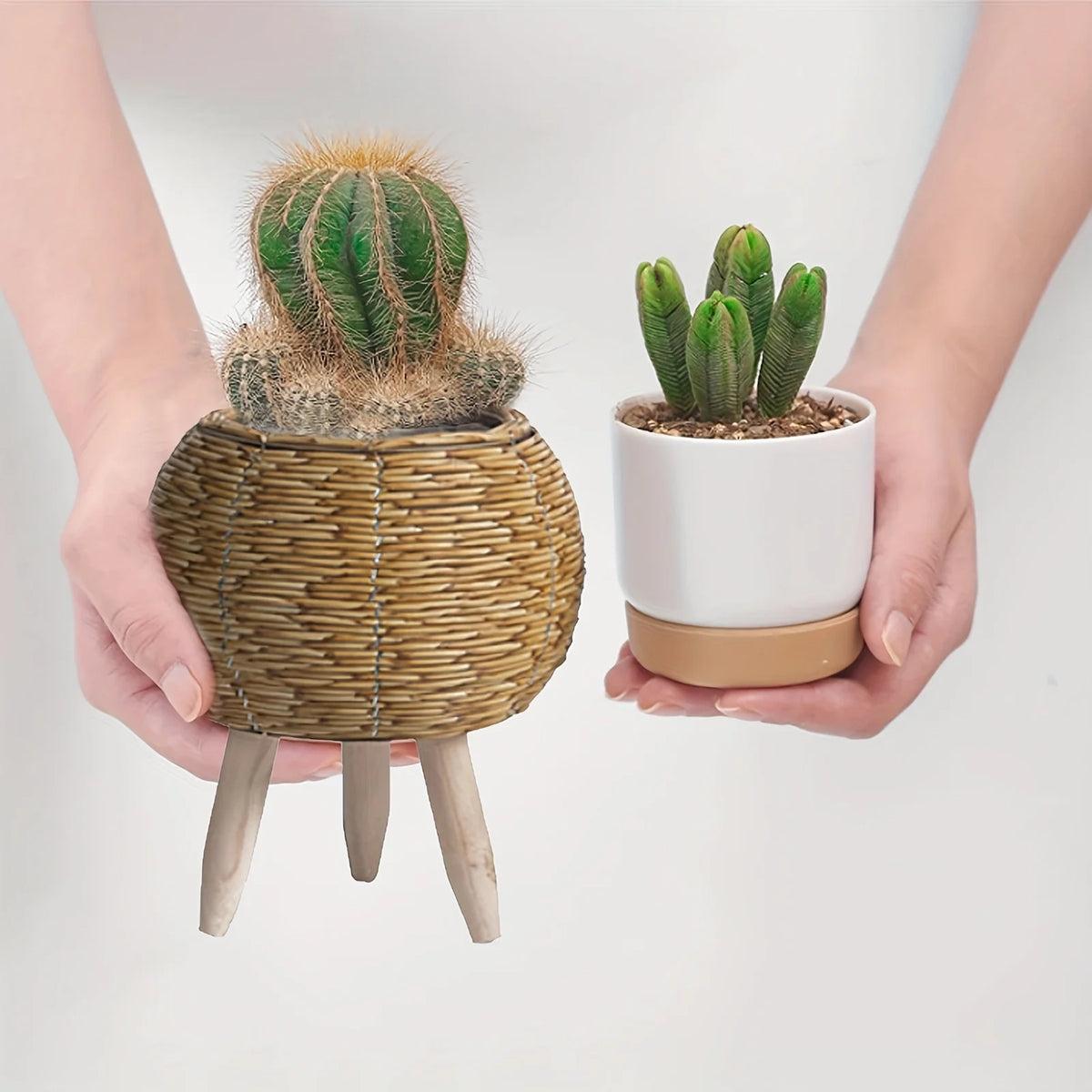jardinière tressée moderne rustique cache pot bois naturel plante verte decoration interieur exterior