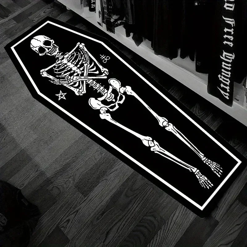 tapis halloween squelette araignée cercueil noir blanc gothique intérieur salon chambre