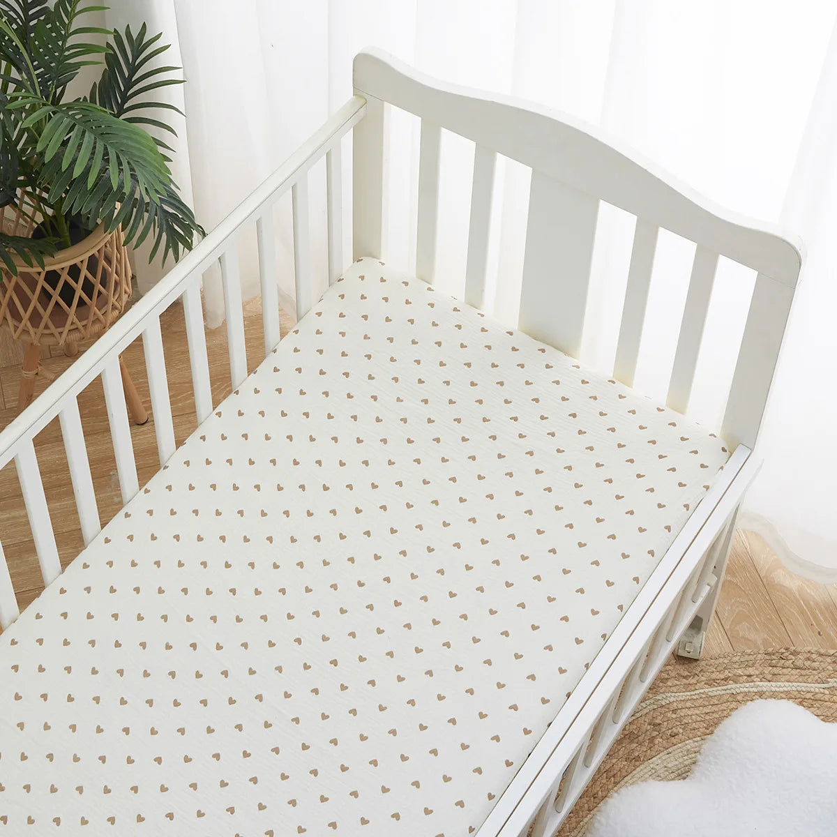 draps lit bébé coton fleurs pois blanc vert rose beige moderne élastique doux maternité
