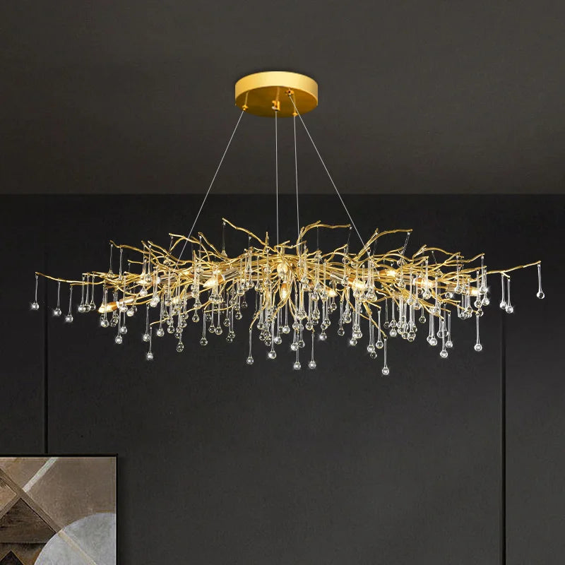 lustre suspendu moderne or cristal transparent branché lumière neutre 4000k chambre salon