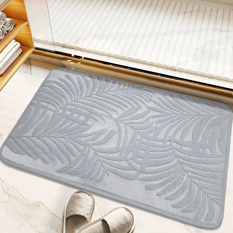 tapis bain doux feuilles fougère relief moderne vert gris polyester