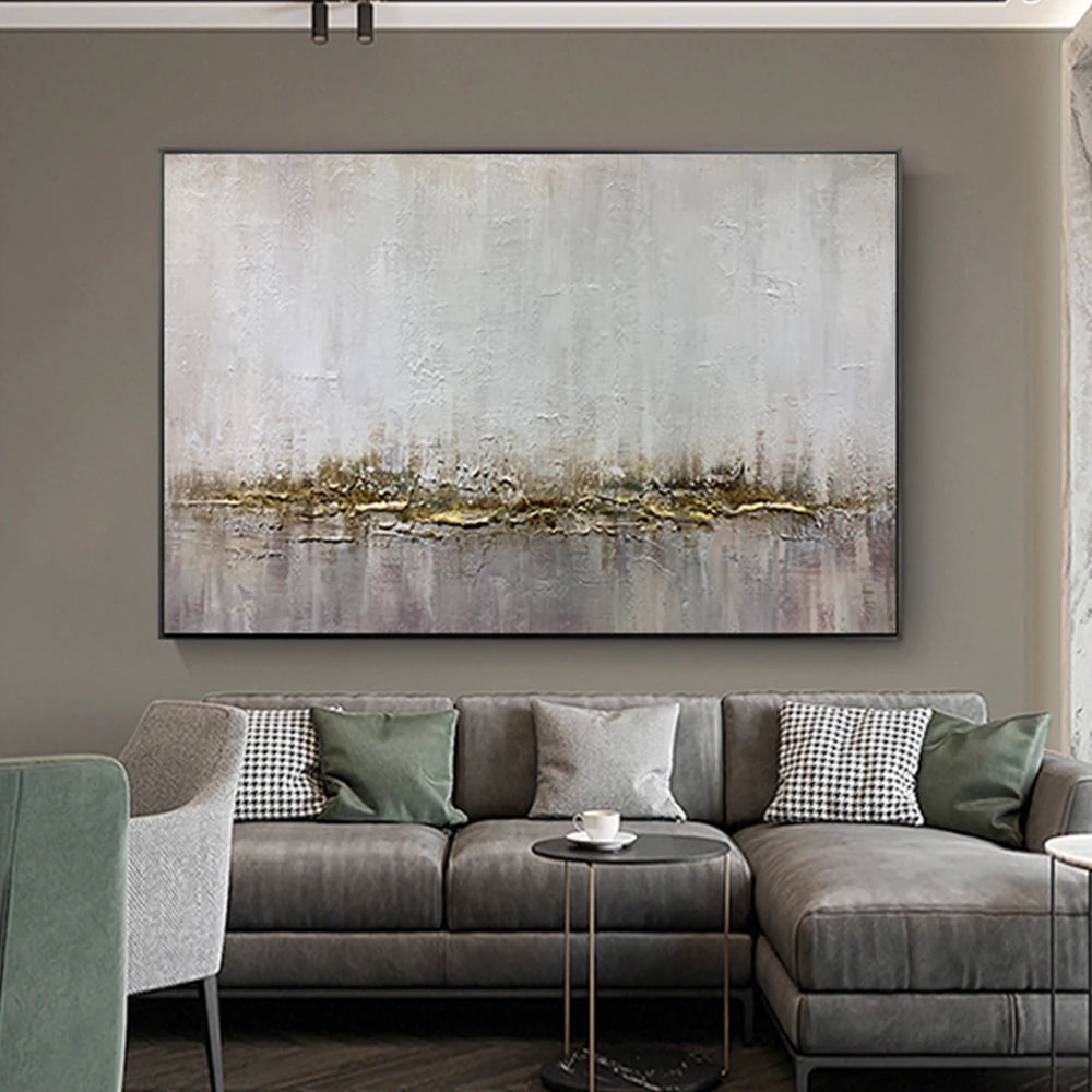 tableau abstrait gris doré contemporain texture peinte sans cadre toile horizontal