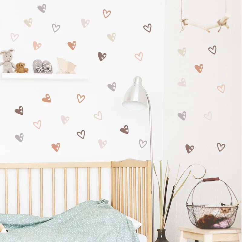 stickers muraux coeurs beige rose gris brun modernes adhésifs chambre enfants fonds écran