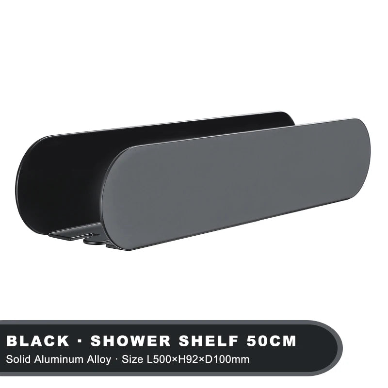 support mural moderne salle bain noir adhésif pompe lotion brosse douche serviette blanche 40cm