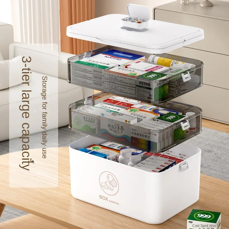 boîte médicaments transparente moderne réutilisable portable blanc beige