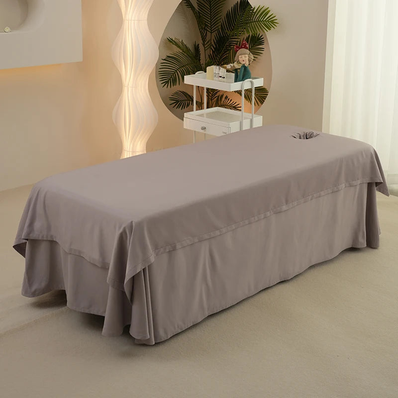 couvre lit massage uni beige clair polyester coton moderne taille 230x115cm
