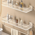 étagères salle bain blanc modernes adhésives rangement produits toilette serviettes brosse dents aluminium acrylic