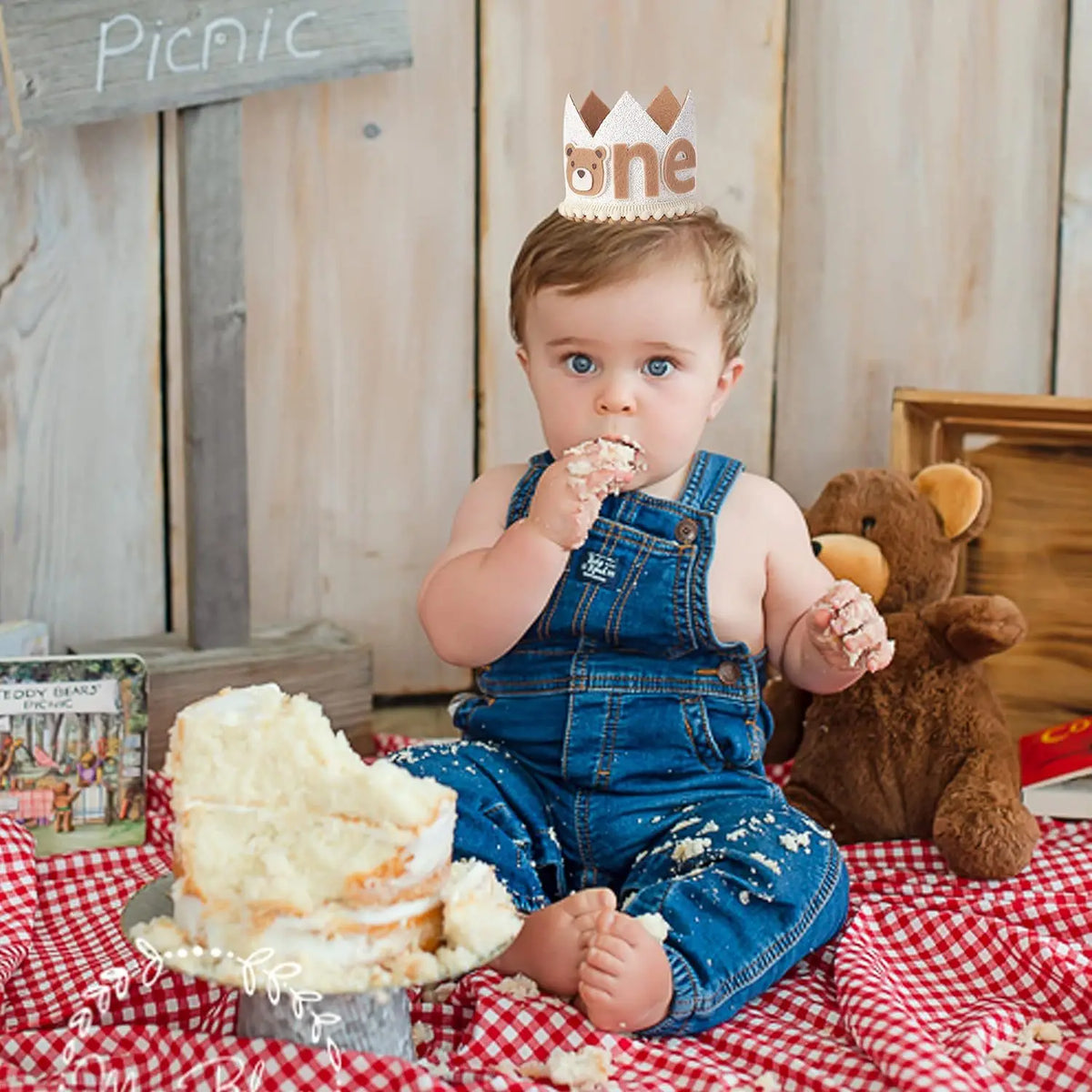 couronne enfantine ours glitter blanc pompons ruban anniversaire deco enfant marron clair festive