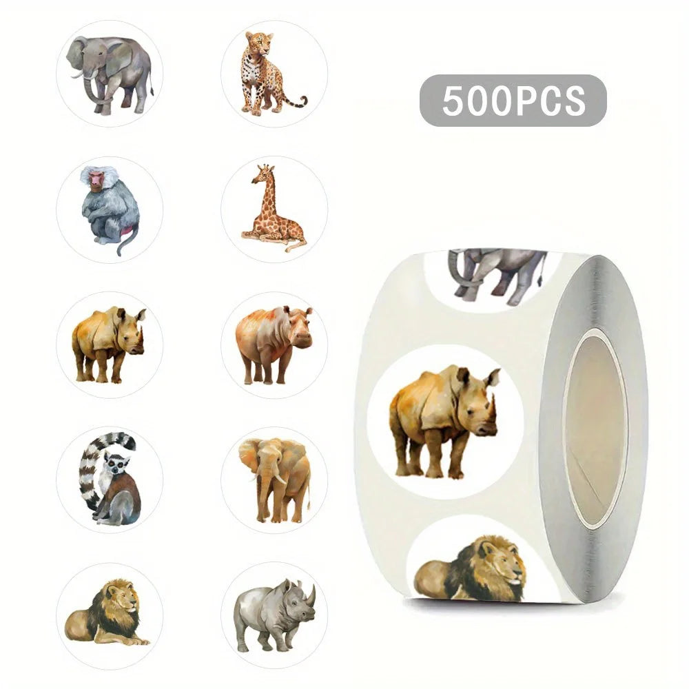 autocollants animaux sauvages blancs gris beige 500 pièces adhésifs illustrés éléphant girafe léopard