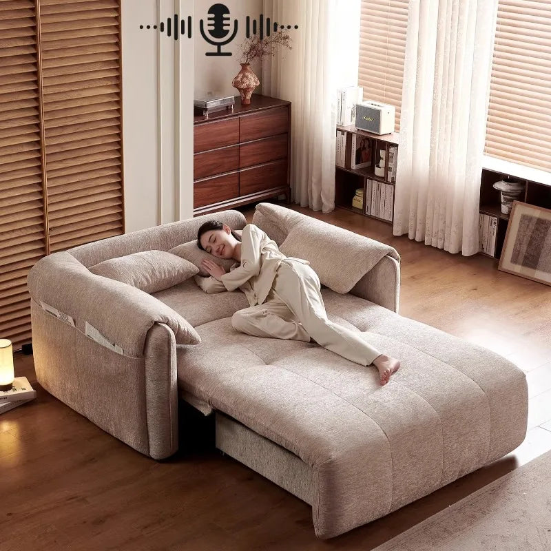 canapé lit moderne beige coussins velours storage inclinable électrique minimaliste
