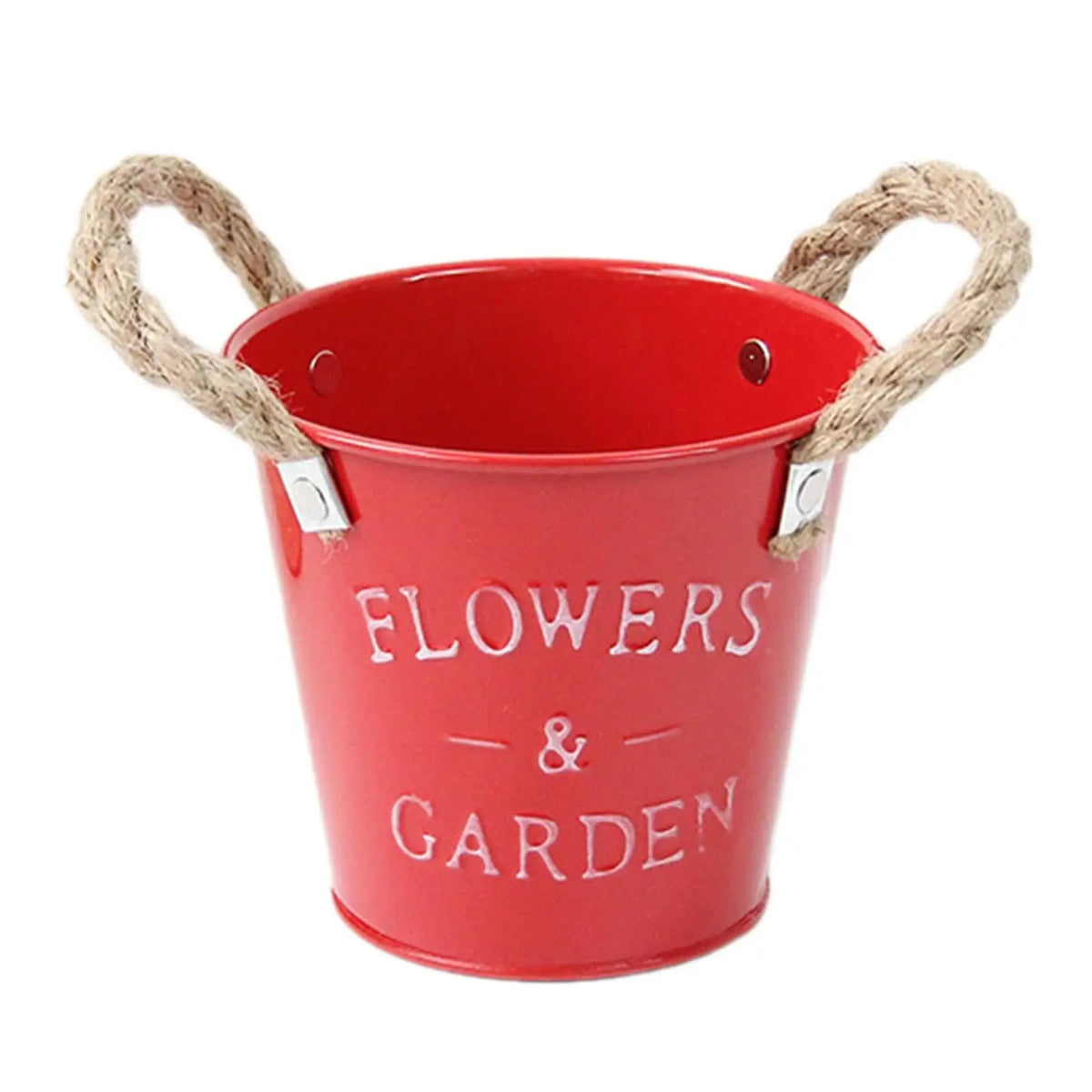 seau vintage rouge noir bleu FLOWERS GARDEN blanc pot fleur jardin