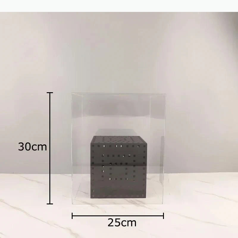 cube noir perforé transparent décoration moderne pièce art contemporain minimaliste geometrie ornement