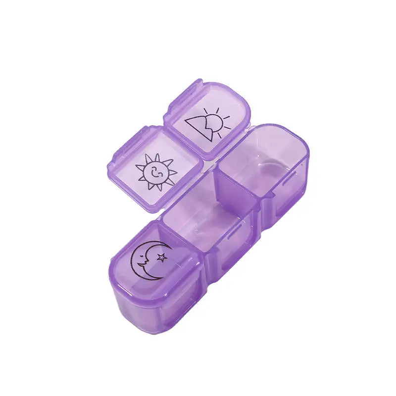 organisateur pilules violet moderne compartiments soleil lune étoiles pratique portable voyage orange