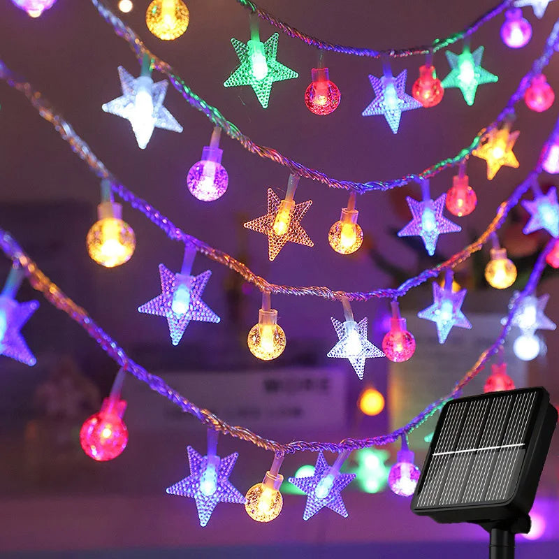 guirlande lumineuse solaire or doré étoiles boules translucides clips moderne extérieur jardin patio