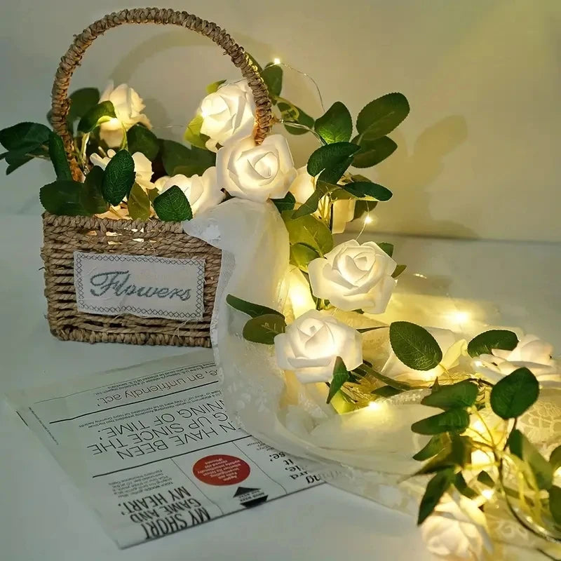 guirlande lumineuse rose blanc fleurs artificielles decoration saint valentin veilleuse led mariage festive