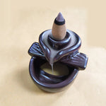 diffuseur d'encens poterie moderne motifs floraux noir gris beige