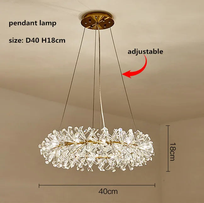 Suspension lumineuse cristal transparent moderne élégante chaînes blanc doré chambre salon