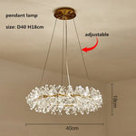 Suspension lumineuse cristal transparent moderne élégante chaînes blanc doré chambre salon