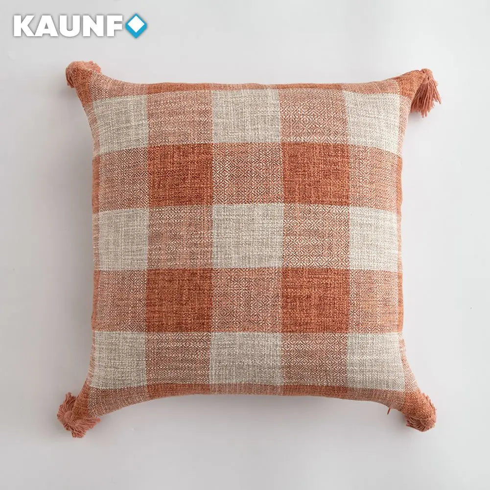 housses coussins carreaux beige blanc rustique 30x50cm 45x45cm décor canapé lit chaise voiture