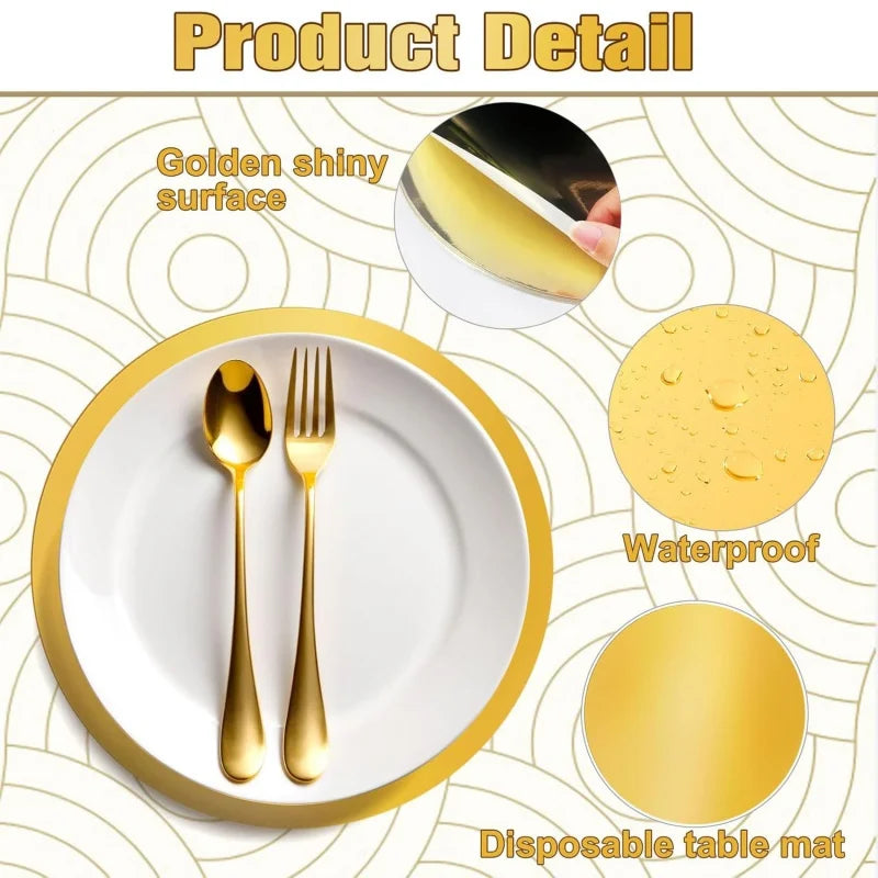 assiettes rondes or blanc opaques élégantes jetables 33cm serviettes couverts festives 12pcs