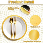 assiettes rondes or blanc opaques élégantes jetables 33cm serviettes couverts festives 12pcs