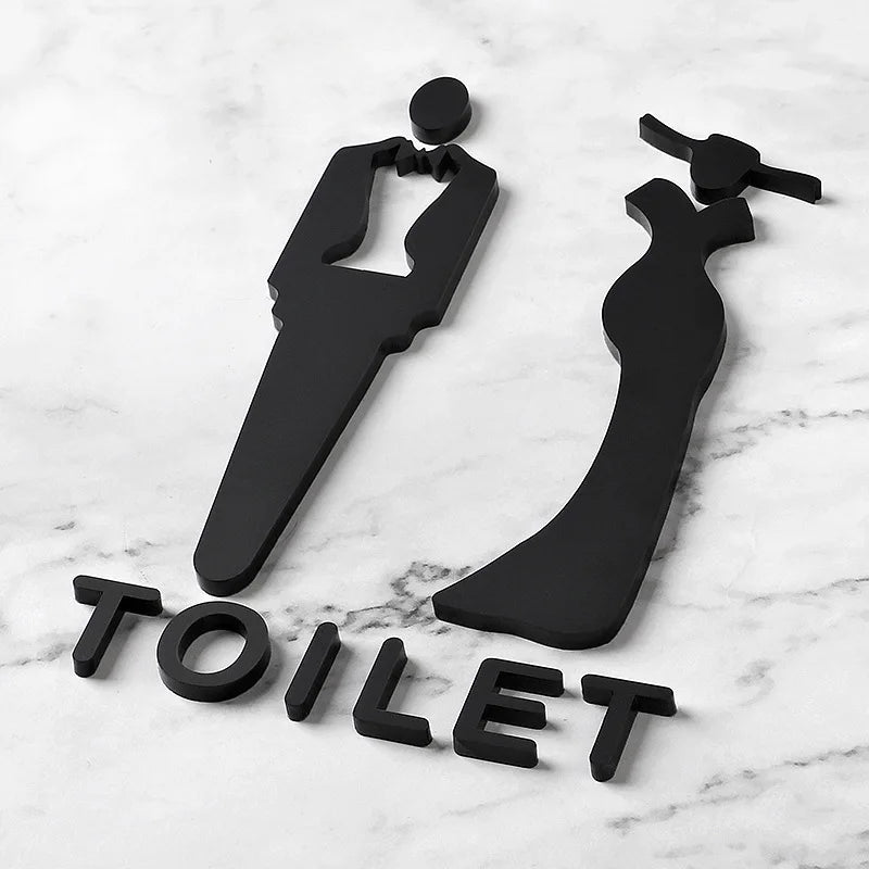autocollants muraux symboles toilettes noir silhouettes minimaliste adhésif porte salle bain décoration maison textes