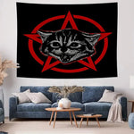 tapisserie murale gothique chat yeux croix géométrique noir rouge gris contemporain graphique decoration chambre