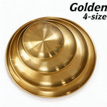assiettes acier inoxydable or argent rondes modernes différentes tailles buffet dessert pizza