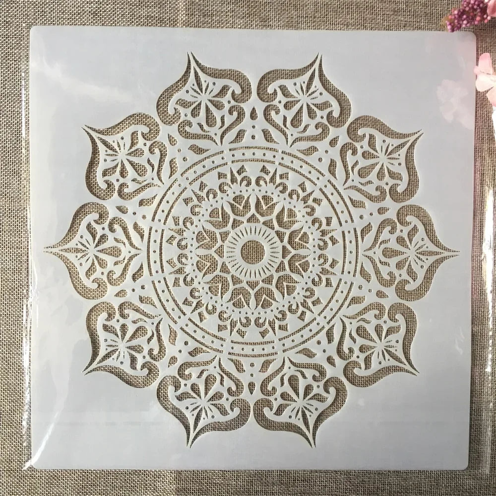 tampon peinture mandala floral géométrique noir beige bricolage scrapbook pochoir décorationOpaque traditionnel