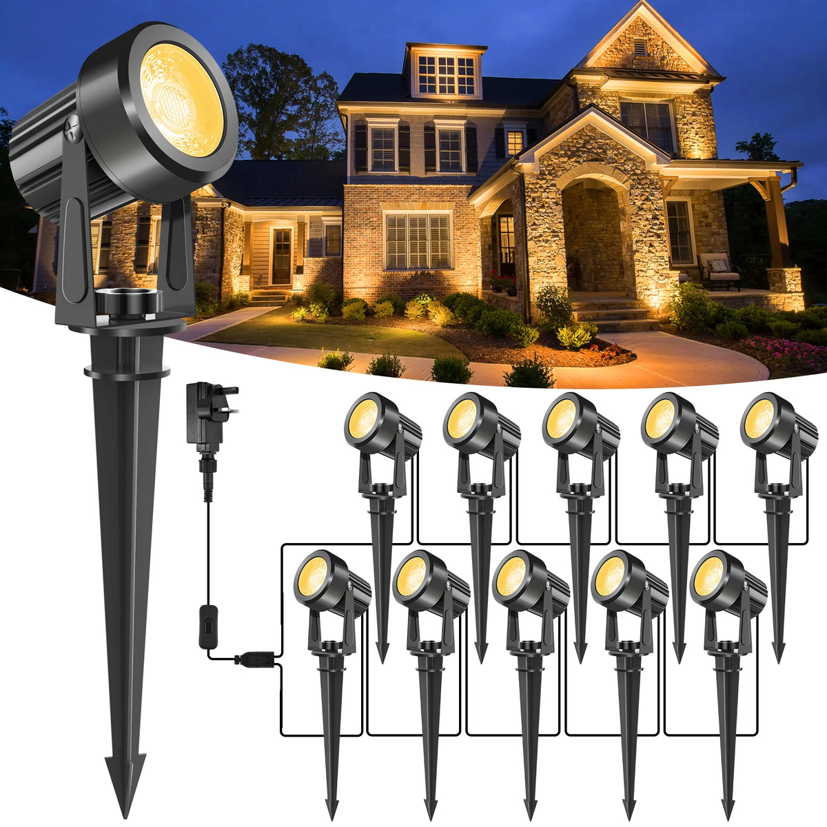 projecteurs exterieurs led jardin noir modernes 800lm ip65 abs contemporains 10lumières