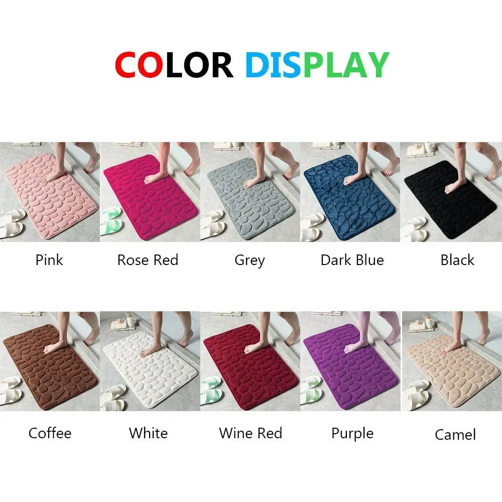 tapis bain moderne gris bleu rose blanc marron texture cailloux antidérapant absorption eauversible salle