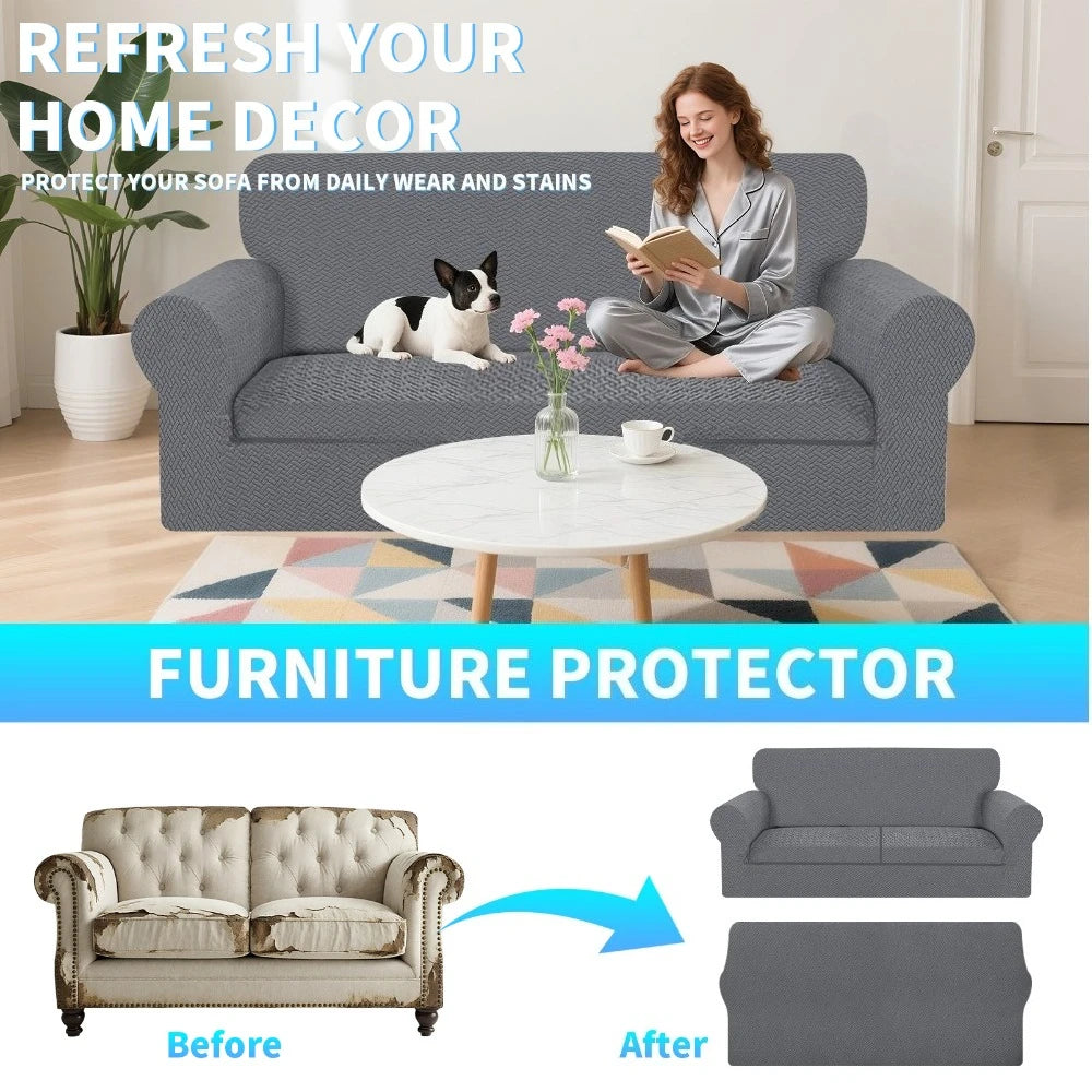 housse canapé gris motifs géométriques moderne spandex polyester anti dérapant lavage machine