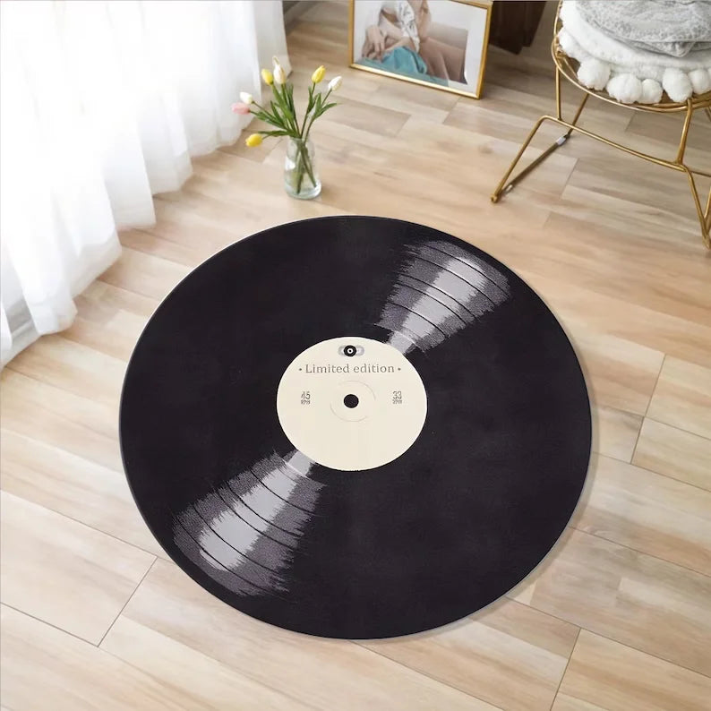 tapis rond moderne vinyle géométrique noir blanc rose bleu multicolore salon chambre couloir