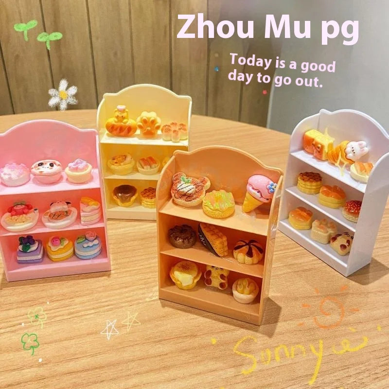 étagère miniature blanche rose beige pâtisseries motifs modernes plastique rangement maison poupée