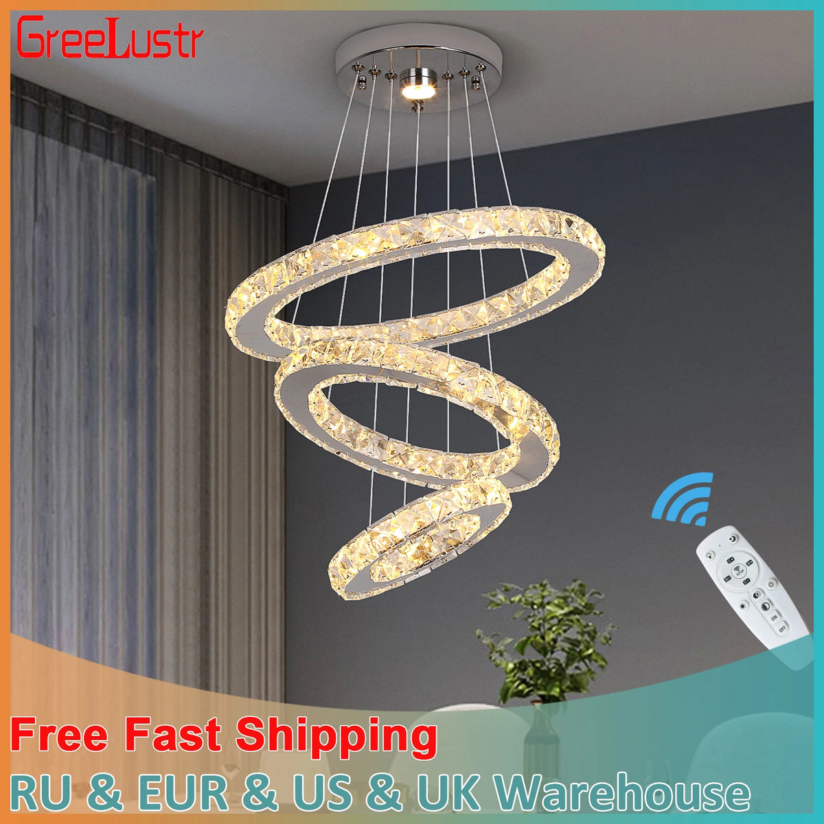 Suspension lumineuse moderne acier inoxydable blanc doré strass brillant 20+ LED dimmable télécommande
