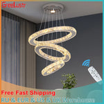 Suspension lumineuse moderne acier inoxydable blanc doré strass brillant 20+ LED dimmable télécommande