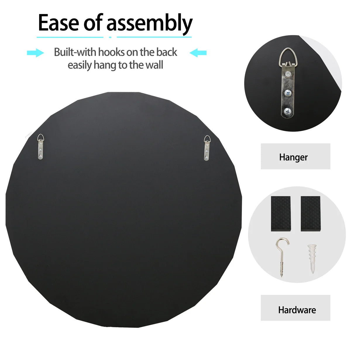 Miroir rond dans une chambre à coucher élégante