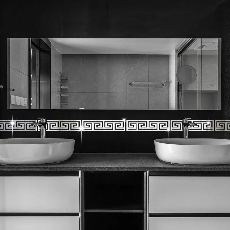 décoration murale adhésive miroir géométrique 12 pièces noir or argent modernes