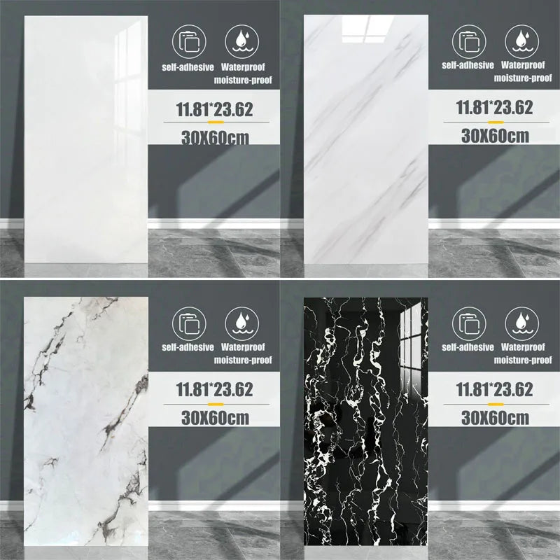 Détail du sticker carrelage montrant la texture imitant le marbre