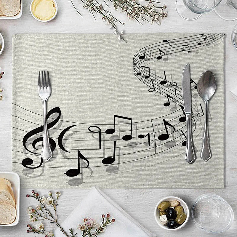 serviettes table moderne notes musicales beige clair tissu lin respectueux environnement