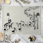 serviettes table moderne notes musicales beige clair tissu lin respectueux environnement