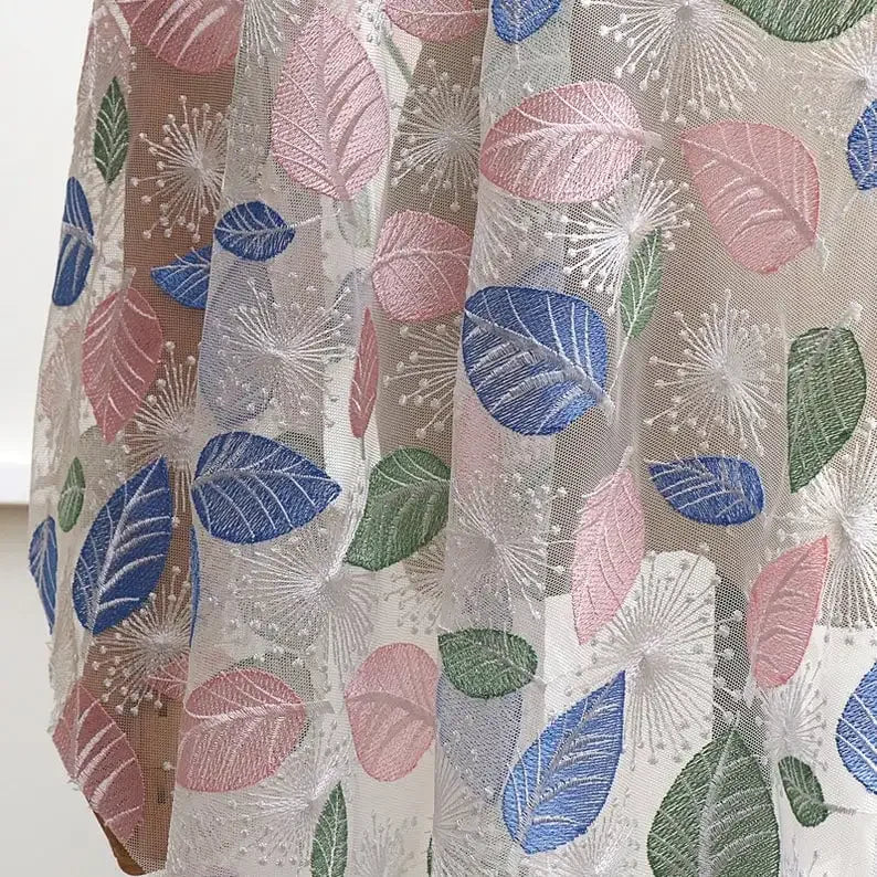 tissu moderne floral vert bleu rose opacité feuilles fleurs robe tutu voile