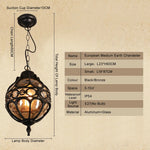 Lampe suspendue artisanale bronze noir ornements géométriques transparente vintage chambre salon