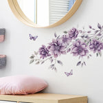 sticker mural fleurs violets papillons adhésif pvc résistant eau moderne salon chambre bain