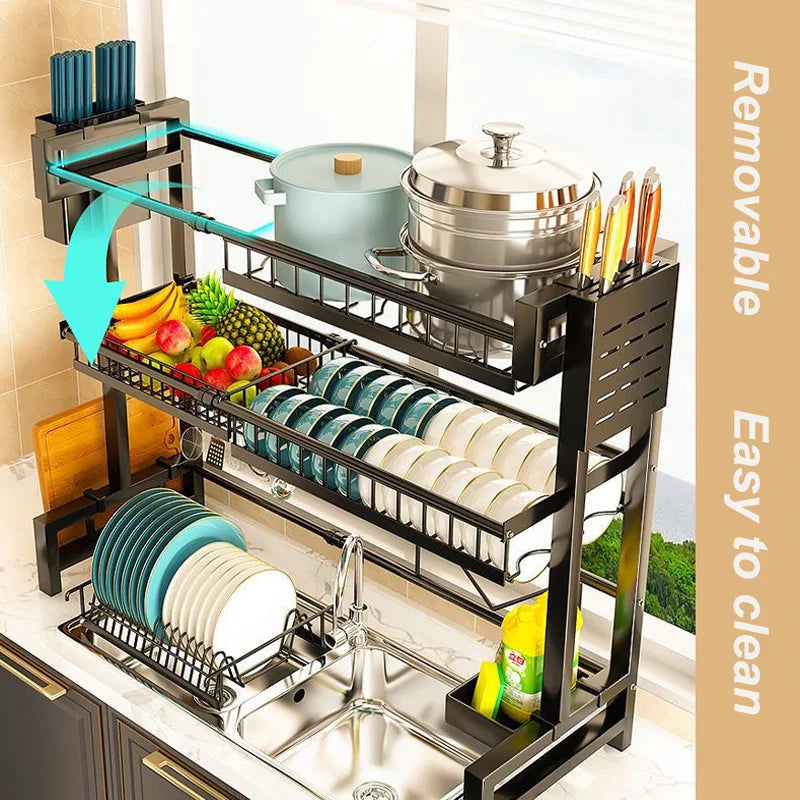étagère cuisine noire moderne fixée mur extensible rangement assiettes ustensiles porte savon